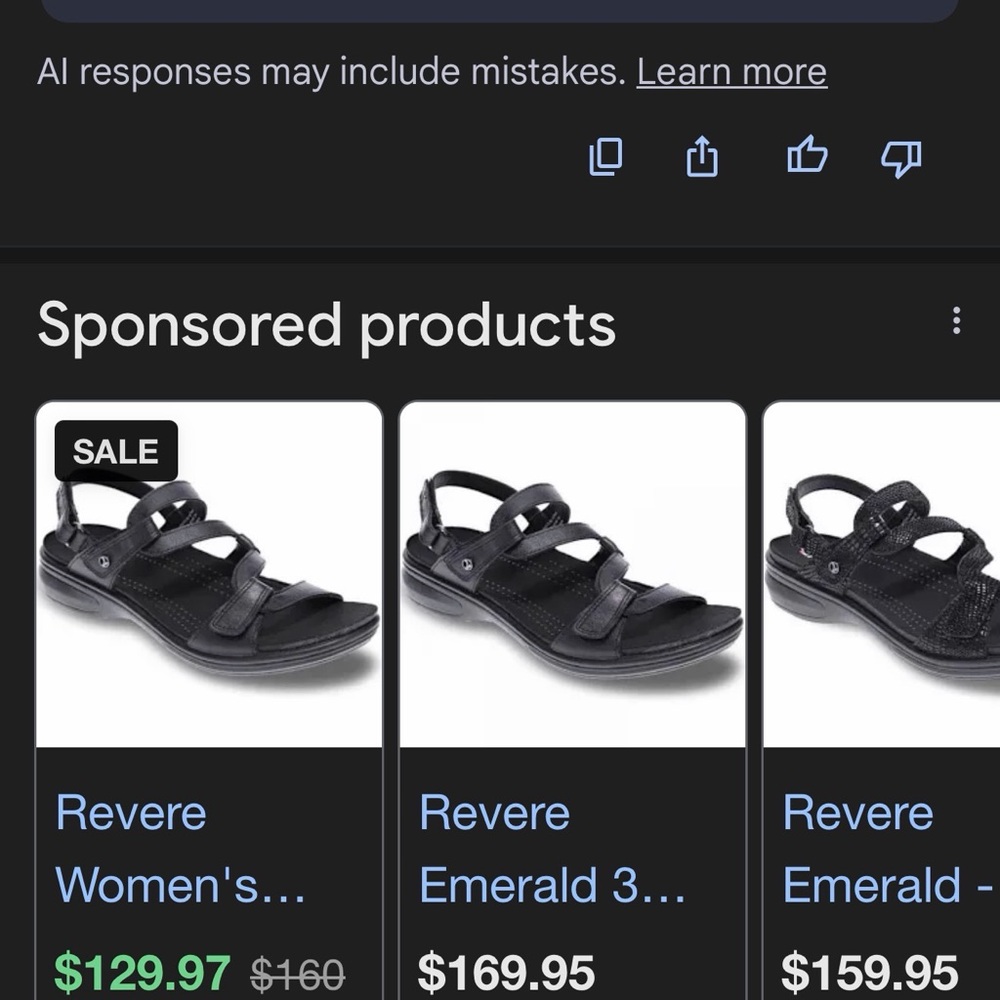 Revere Women's Black Sandals MIAMI SZ 11 EU 42 walking shoe - Picture 2 of 2